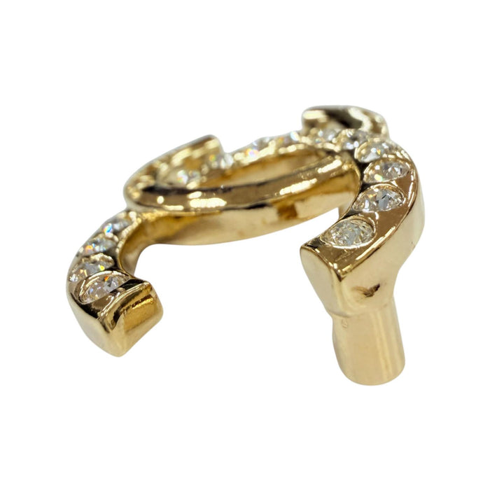 Excellent CHANEL Brooch COCO Mark Rhinestone Accessories gold metal Women A24P