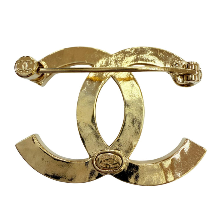 Excellent CHANEL Brooch COCO Mark Rhinestone Accessories gold metal Women A24P