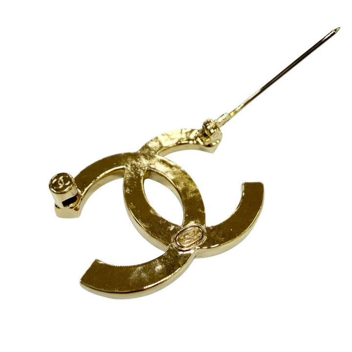 Excellent CHANEL Brooch COCO Mark Rhinestone Accessories gold metal Women A24P