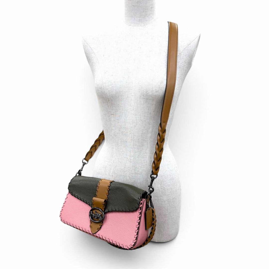 Excellent COACH Shoulder Bag Georgie 2-Way Leather Saddle Bag Handbag pink C4106