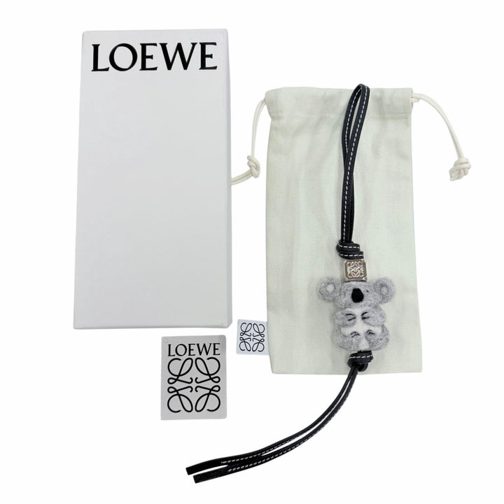 Pristine LOEWE Bag charm Leather strap Anagram Dice Koala black C880232X01