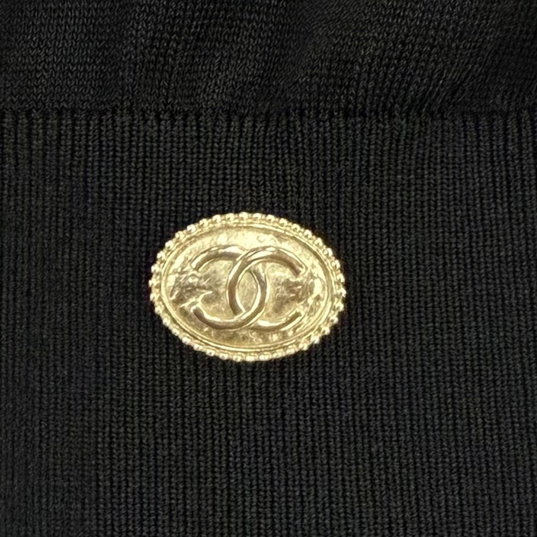 Great CHANEL knit COCO Mark Button Long Sleeve black Women 36 P64759K60717