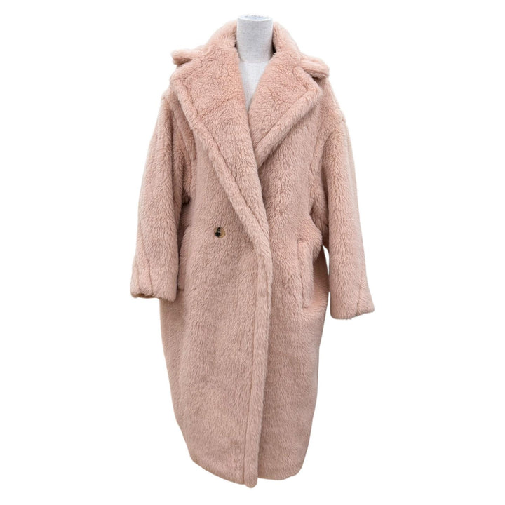 Excellent Max Mara coat Teddy bear Silk blend, long length pink beige alpaca XS