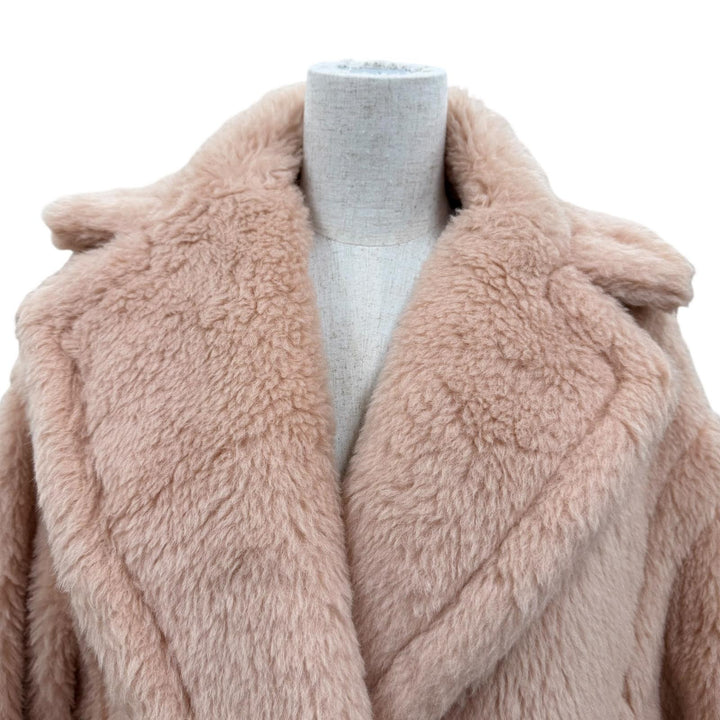 Excellent Max Mara coat Teddy bear Silk blend, long length pink beige alpaca XS