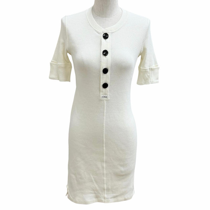 Excellent Chloe Cotton jersey fitted Henley mini dress S CH26UJR14089107S