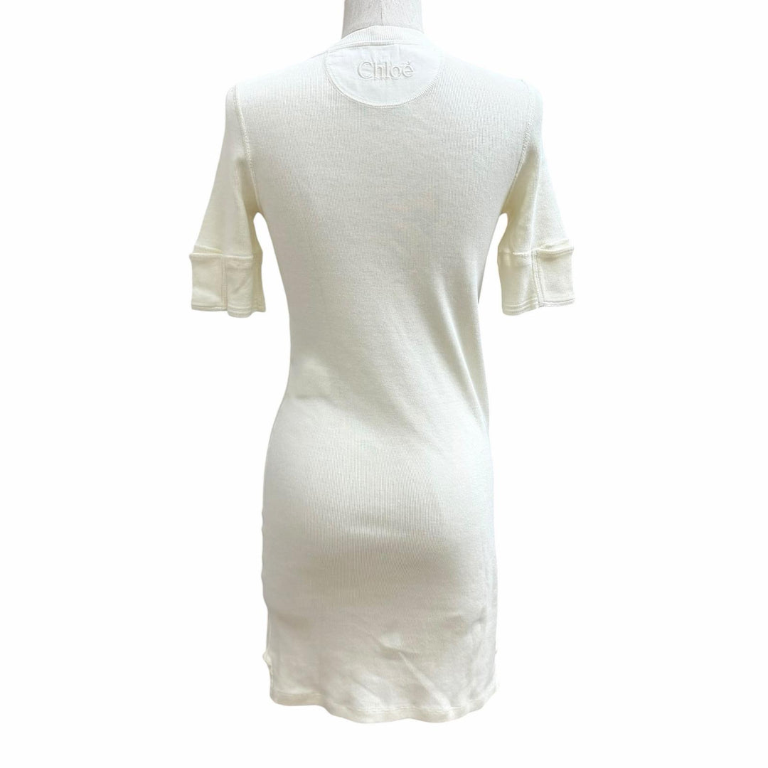 Excellent Chloe Cotton jersey fitted Henley mini dress S CH26UJR14089107S