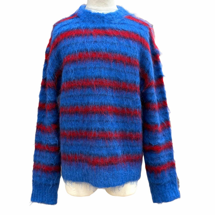 Excellent MARNI sweater Border Pattern Knit blue mohair mens 46 GCMG0087Q0