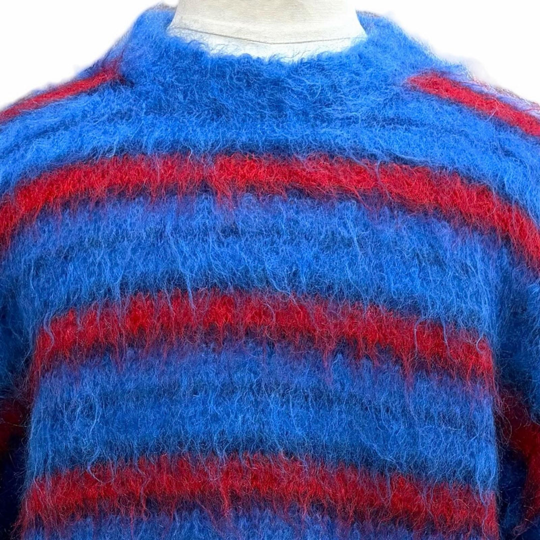Excellent MARNI sweater Border Pattern Knit blue mohair mens 46 GCMG0087Q0