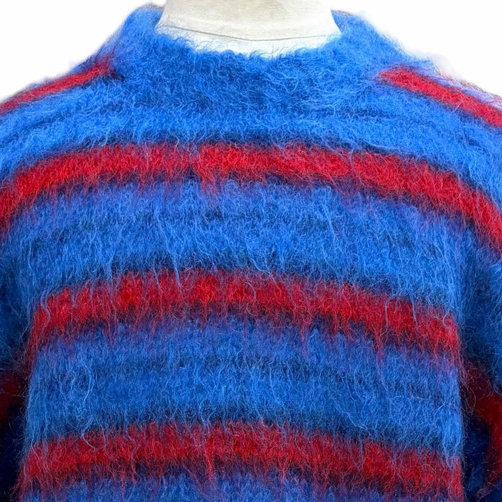 Excellent MARNI sweater Border Pattern Knit blue mohair mens 46 GCMG0087Q0
