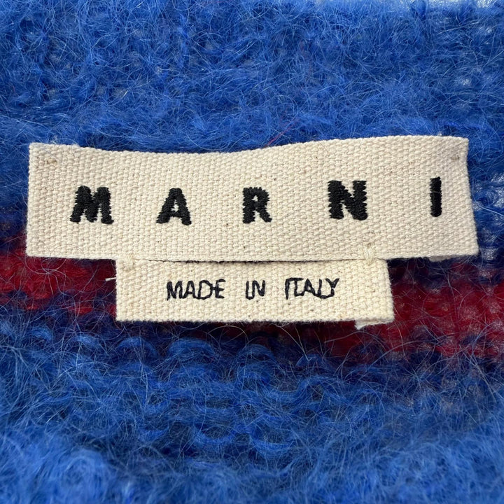 Excellent MARNI sweater Border Pattern Knit blue mohair mens 46 GCMG0087Q0