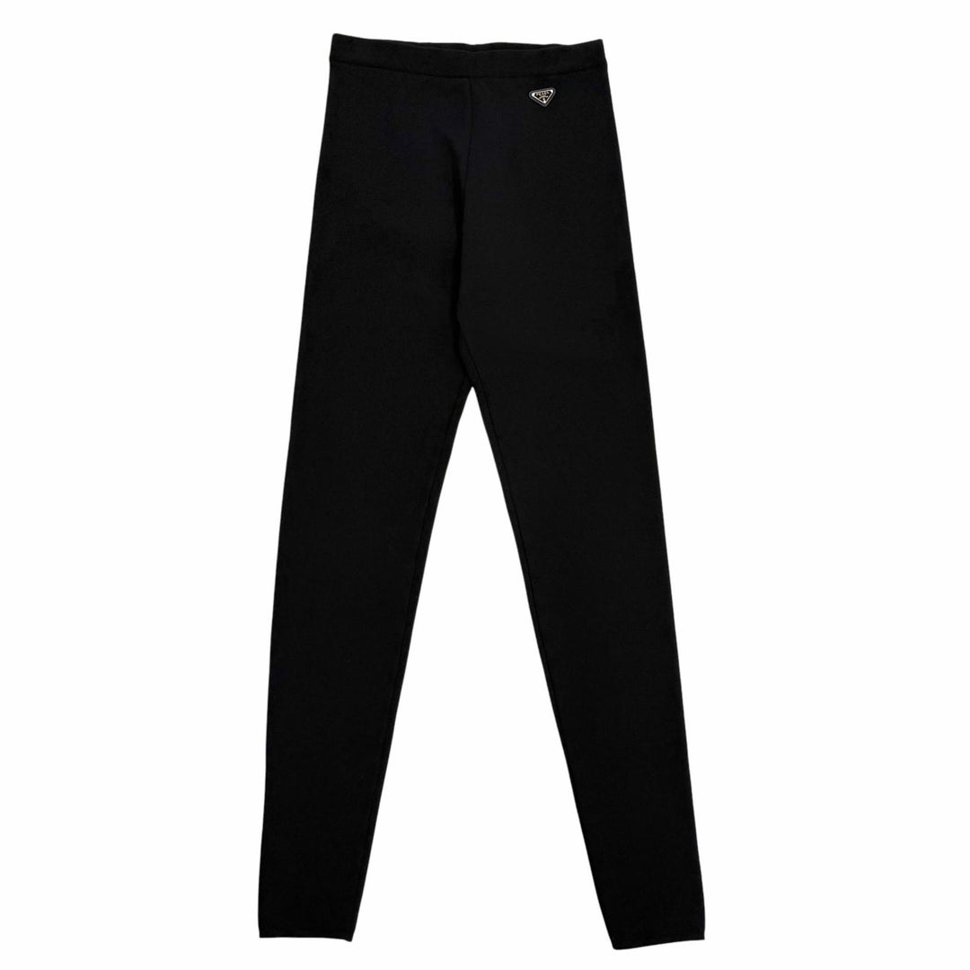 Pristine PRADA Pants Triangle knit with logo black wool Women 38 22225