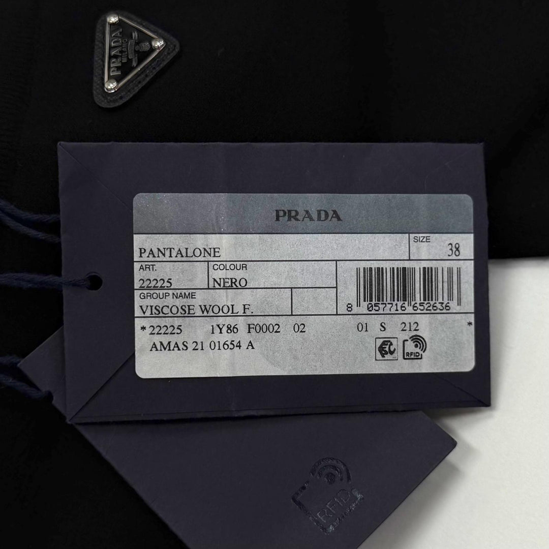 Pristine PRADA Pants Triangle knit with logo black wool Women 38 22225