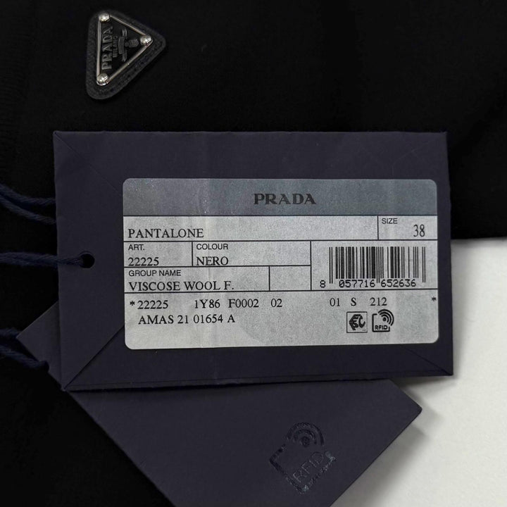 Pristine PRADA Pants Triangle knit with logo black wool Women 38 22225