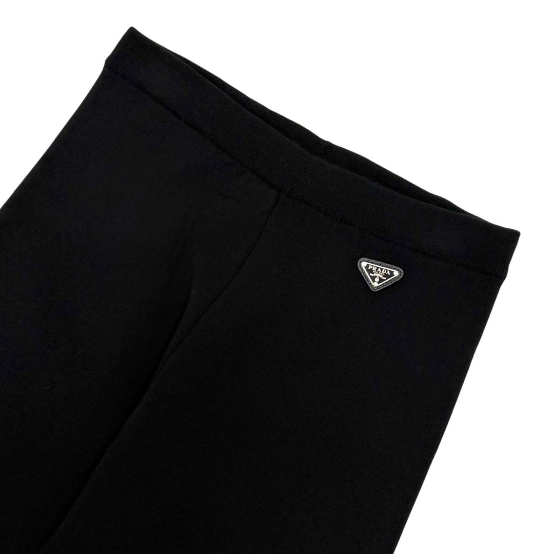 Pristine PRADA Pants Triangle knit with logo black wool Women 38 22225
