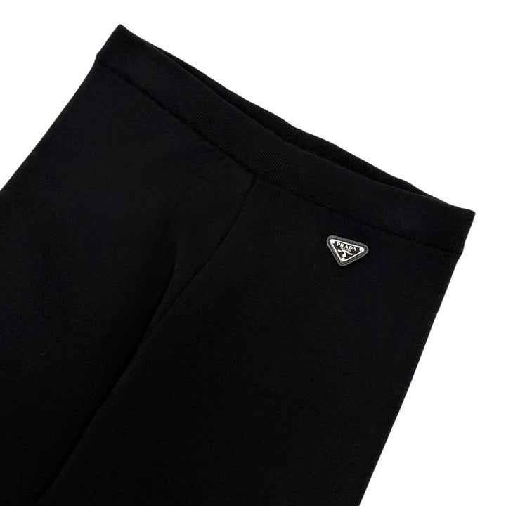 Pristine PRADA Pants Triangle knit with logo black wool Women 38 22225