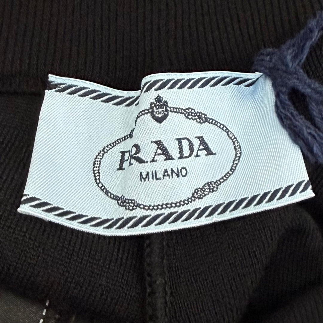 Pristine PRADA Pants Triangle knit with logo black wool Women 38 22225