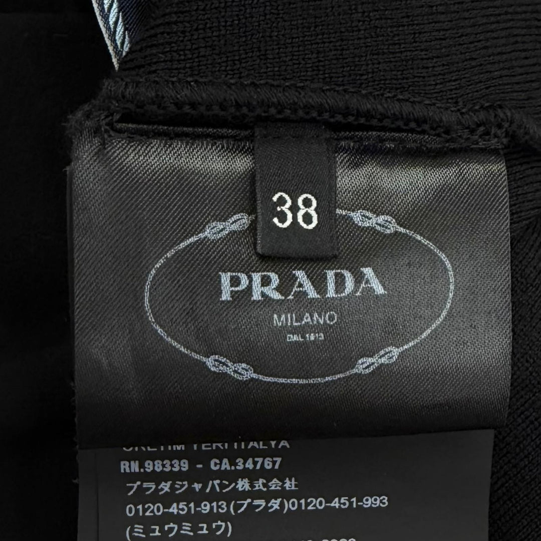 Pristine PRADA Pants Triangle knit with logo black wool Women 38 22225
