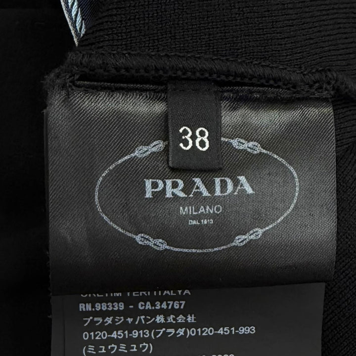 Pristine PRADA Pants Triangle knit with logo black wool Women 38 22225