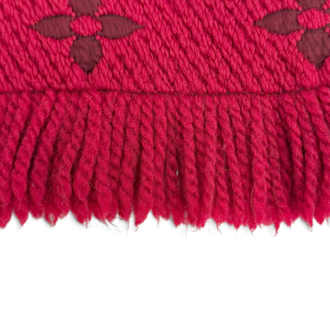Great LOUIS VUITTON Scarf Escalp Logo Mania Monogram fringe Red wool 413287