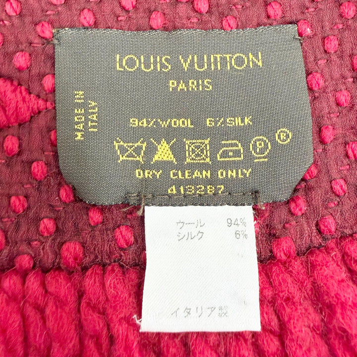 Great LOUIS VUITTON Scarf Escalp Logo Mania Monogram fringe Red wool 413287