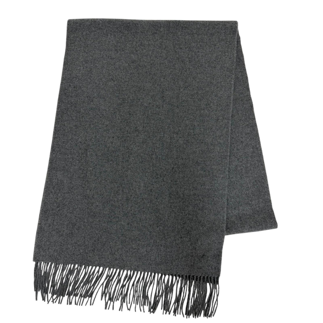 Great HERMES Scarf Large shawl with logo embroidery and fringe gray cashmere