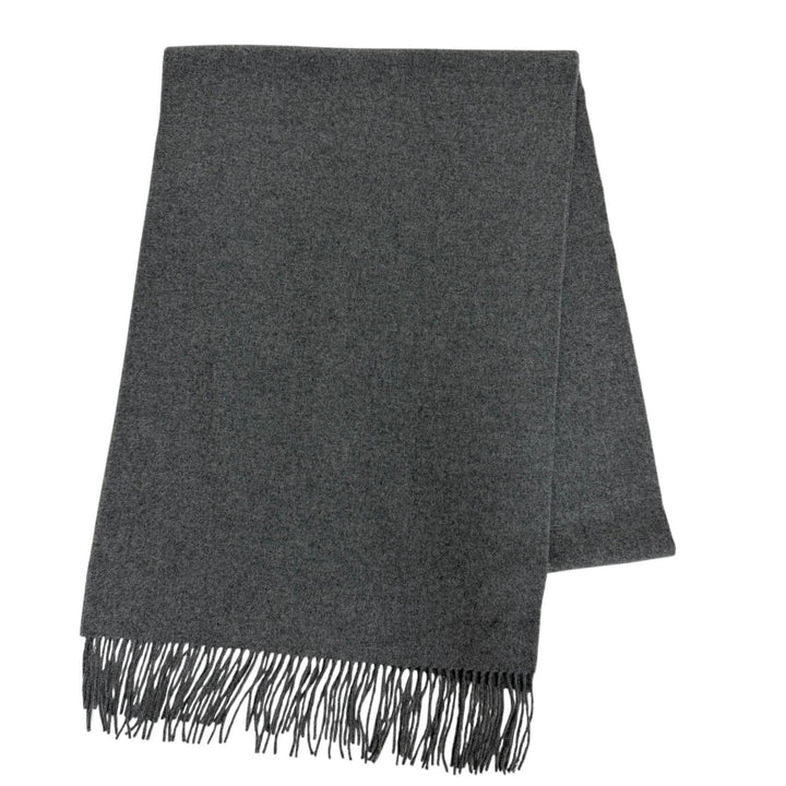 Great HERMES Scarf Large shawl with logo embroidery and fringe gray cashmere