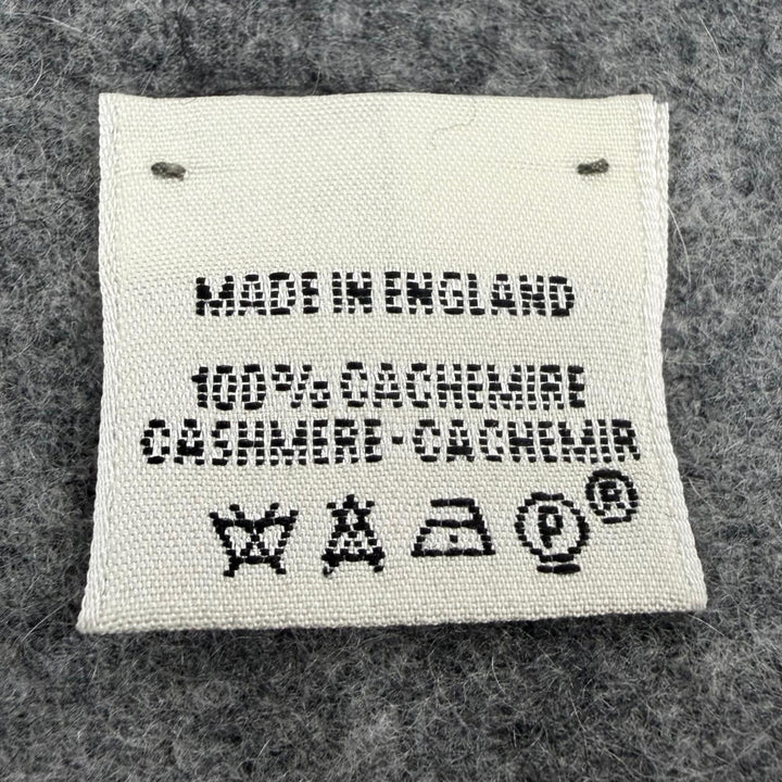 Great HERMES Scarf Large shawl with logo embroidery and fringe gray cashmere