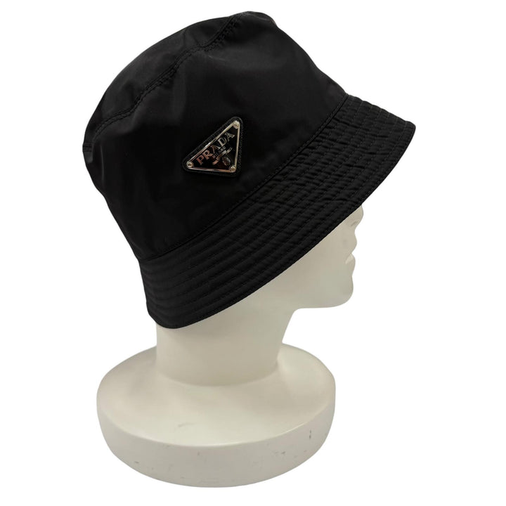Excellent PRADA Triangle logo Re-Nylon bucket hat black Women M 1HC137