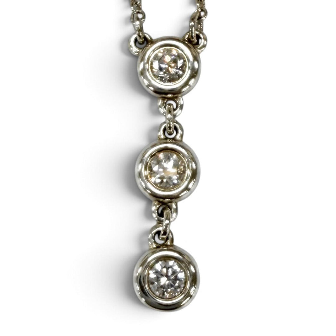 Great TIFFANY&Co. Necklace By the Yard 3-Piece Diamond Drop Pendant Silver AG925