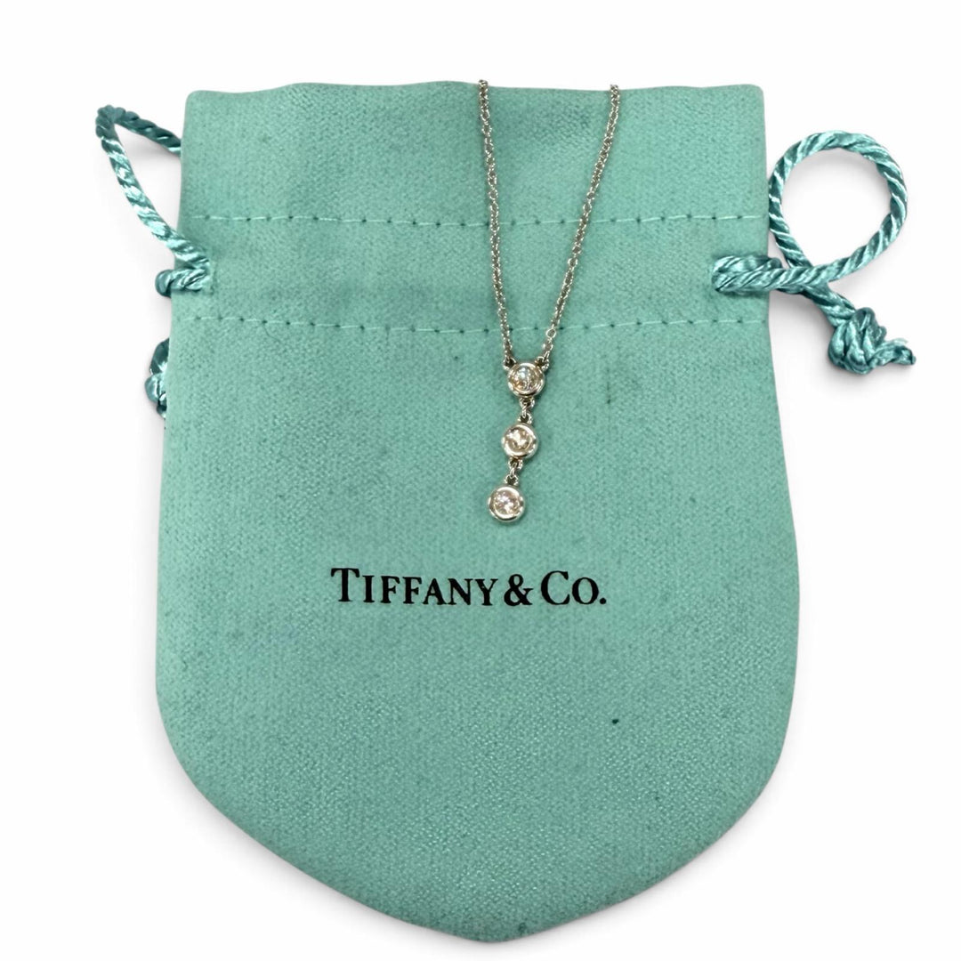 Great TIFFANY&Co. Necklace By the Yard 3-Piece Diamond Drop Pendant Silver AG925
