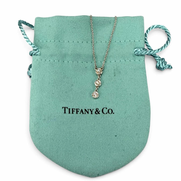 Great TIFFANY&Co. Necklace By the Yard 3-Piece Diamond Drop Pendant Silver AG925