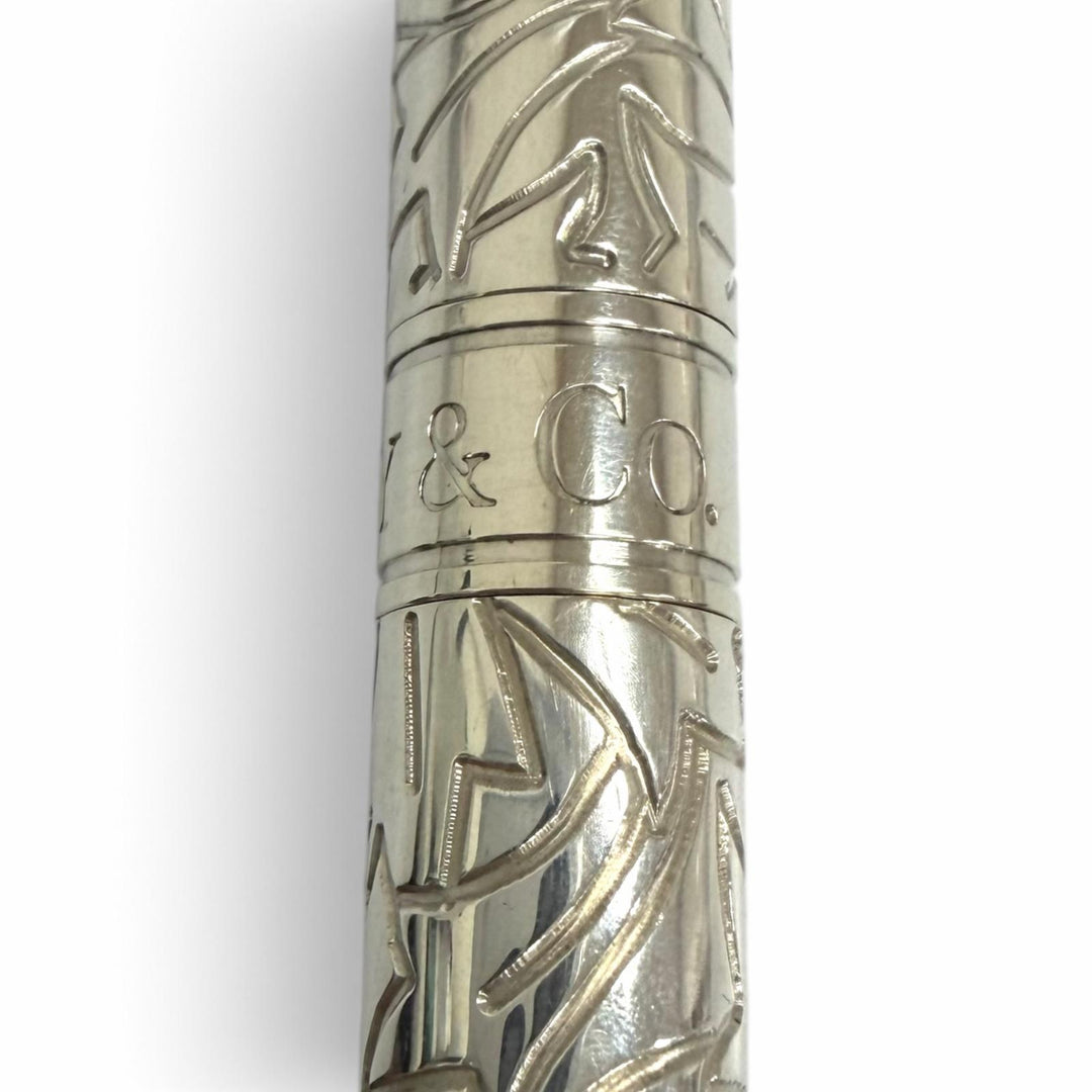 Great TIFFANY&Co. Ballpoint pen Leaf design cap type Silver SV925 mens