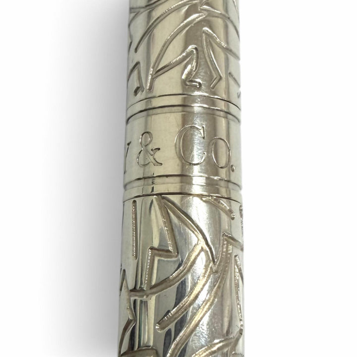 Great TIFFANY&Co. Ballpoint pen Leaf design cap type Silver SV925 mens