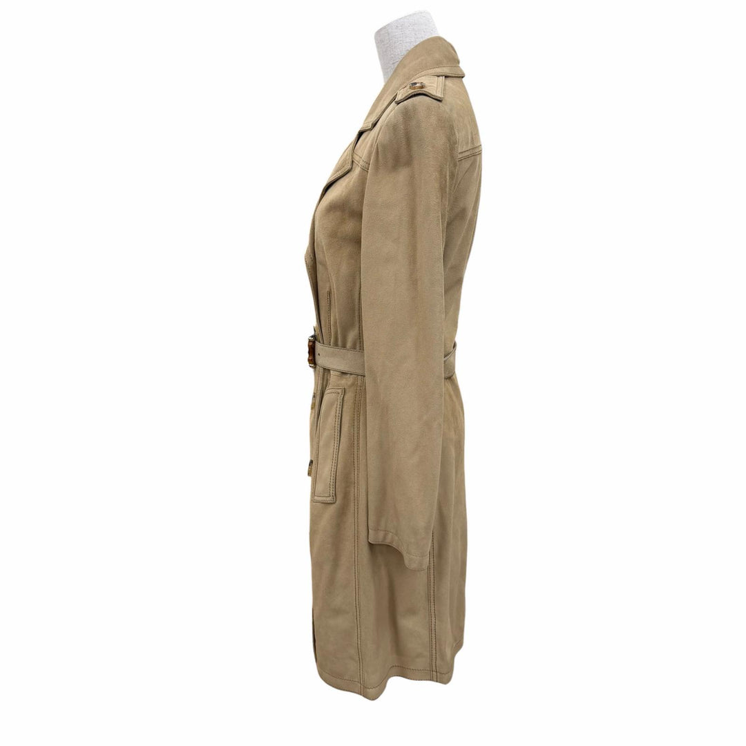 Great GUCCI trench coat Bamboo buckle, suede leather beige Cowhide 40 172198