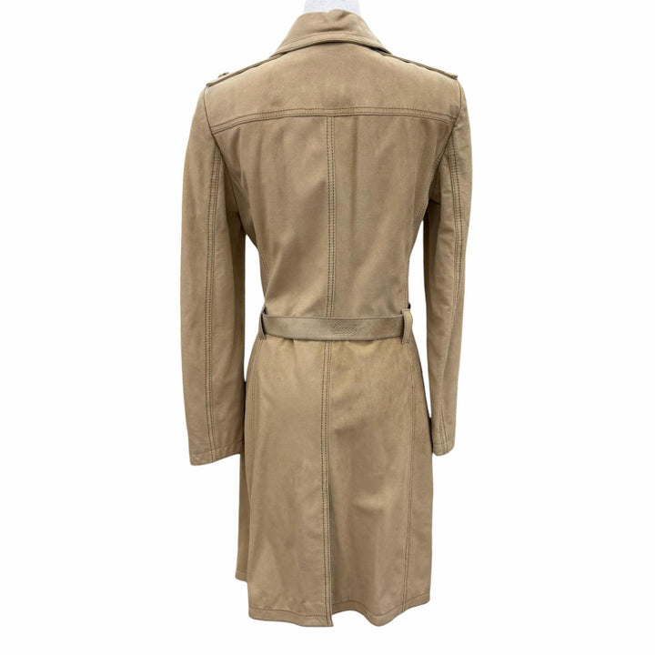 Great GUCCI trench coat Bamboo buckle, suede leather beige Cowhide 40 172198