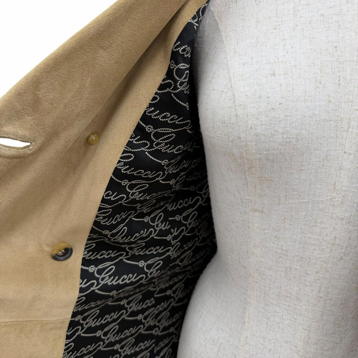 Great GUCCI trench coat Bamboo buckle, suede leather beige Cowhide 40 172198