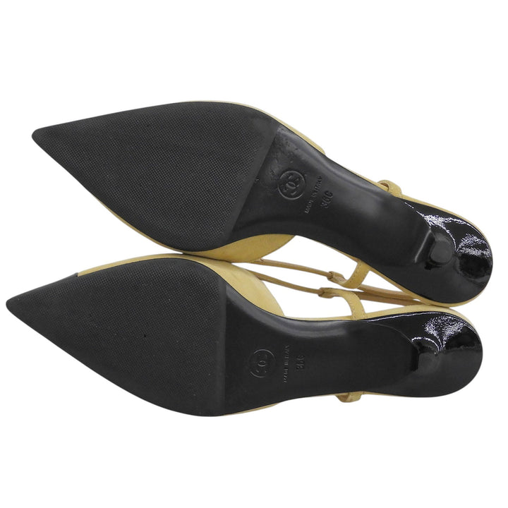Excellent CHANEL pumps COCO Mark Slingback Low Heel beige Suede leather Women