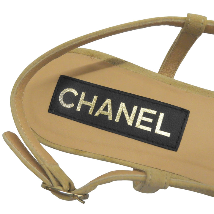 Excellent CHANEL pumps COCO Mark Slingback Low Heel beige Suede leather Women