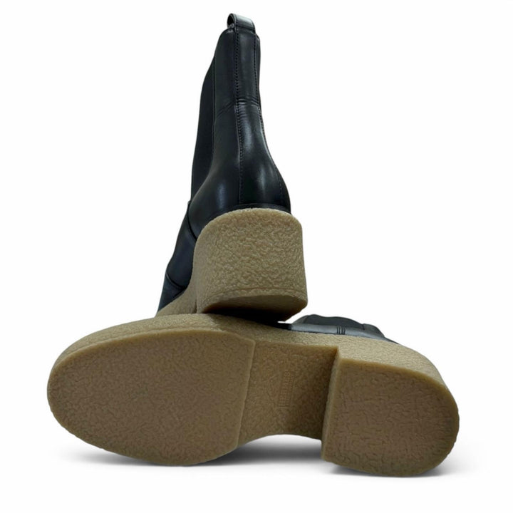 Excellent HERMES boots Forever 30 Side Gore black leather Women 36 222042Z