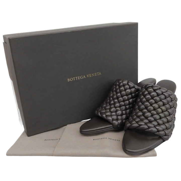 Excellent BOTTEGAVENETA Sandals Curve INTRECCIATO mules Brown leather Women 36