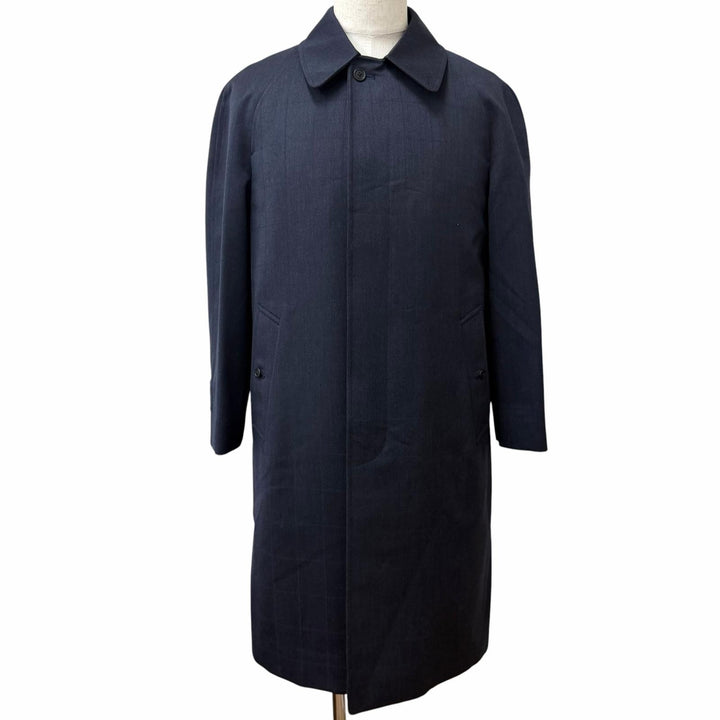 Great Burberrys coat Windowpane flyfront Navy wool mens M