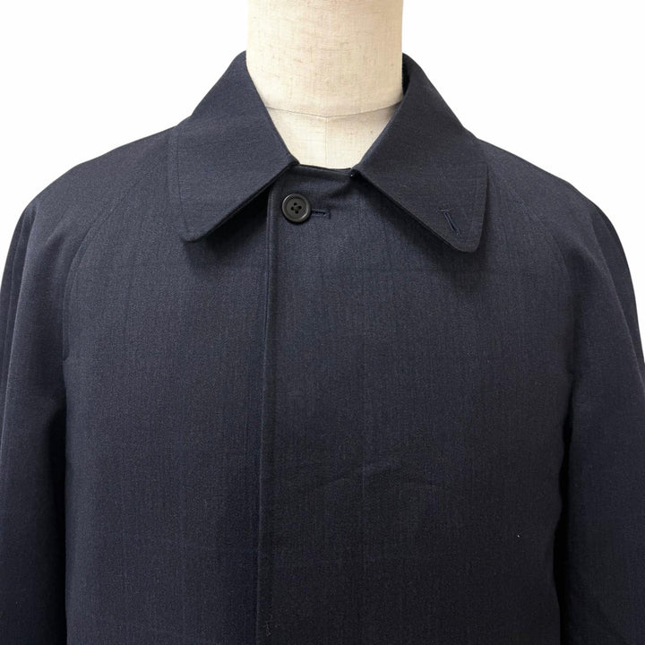 Great Burberrys coat Windowpane flyfront Navy wool mens M