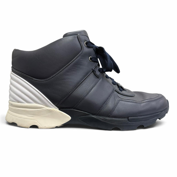 Great CHANEL High cut sneakers COCO Mark Navy leather mens 43 G31762