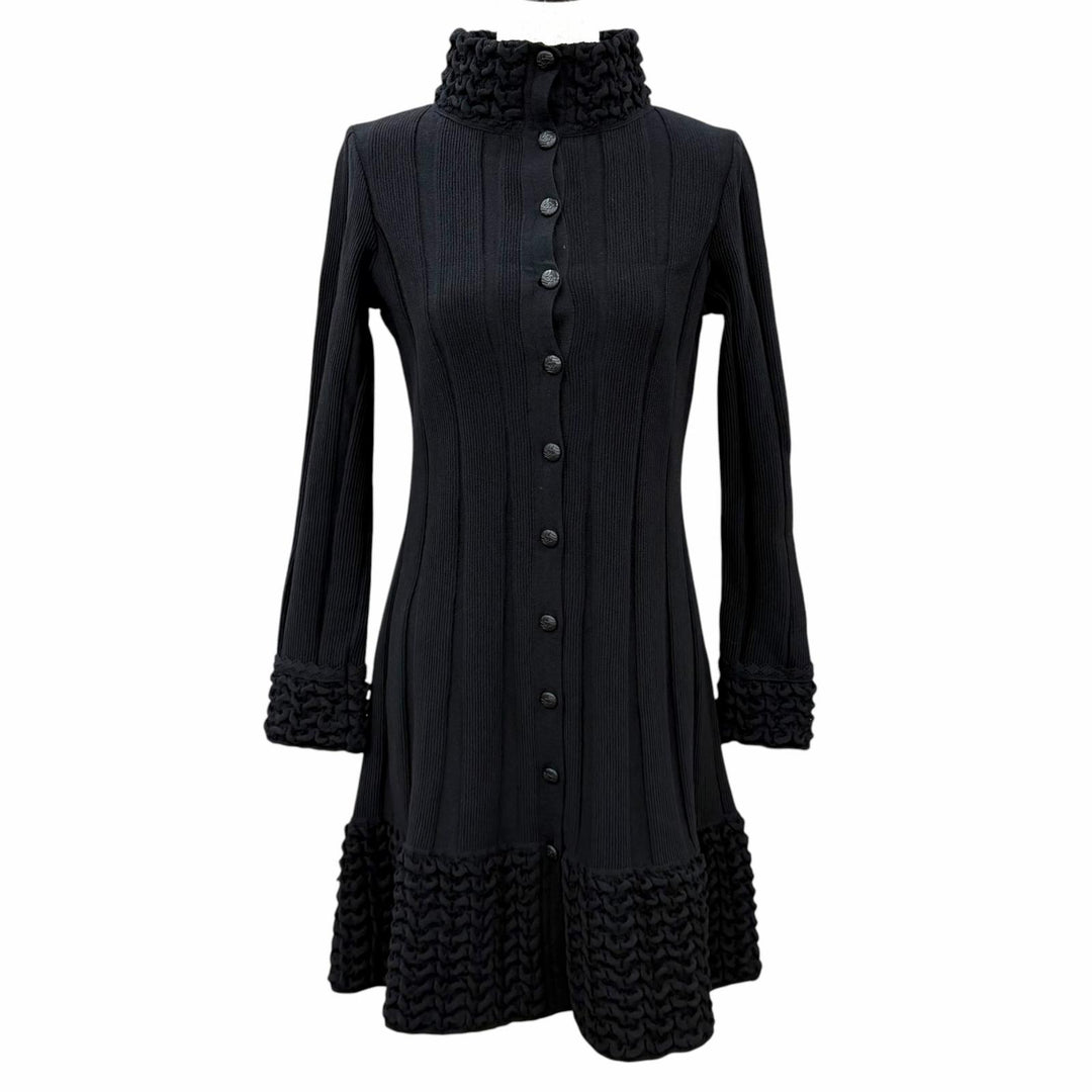 Excellent CHANEL one piece COCO Mark Button Stand Collar Knit wool 34 P41991