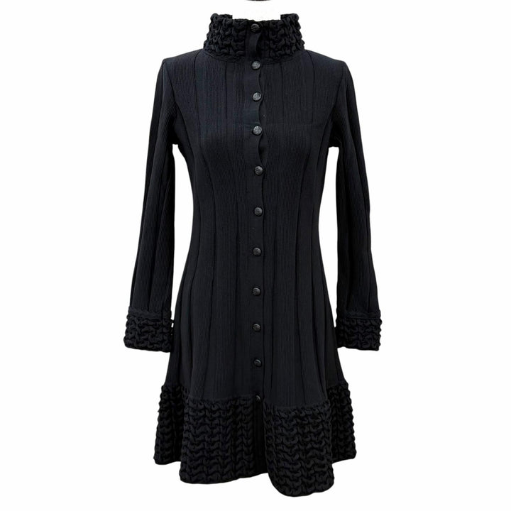 Excellent CHANEL one piece COCO Mark Button Stand Collar Knit wool 34 P41991