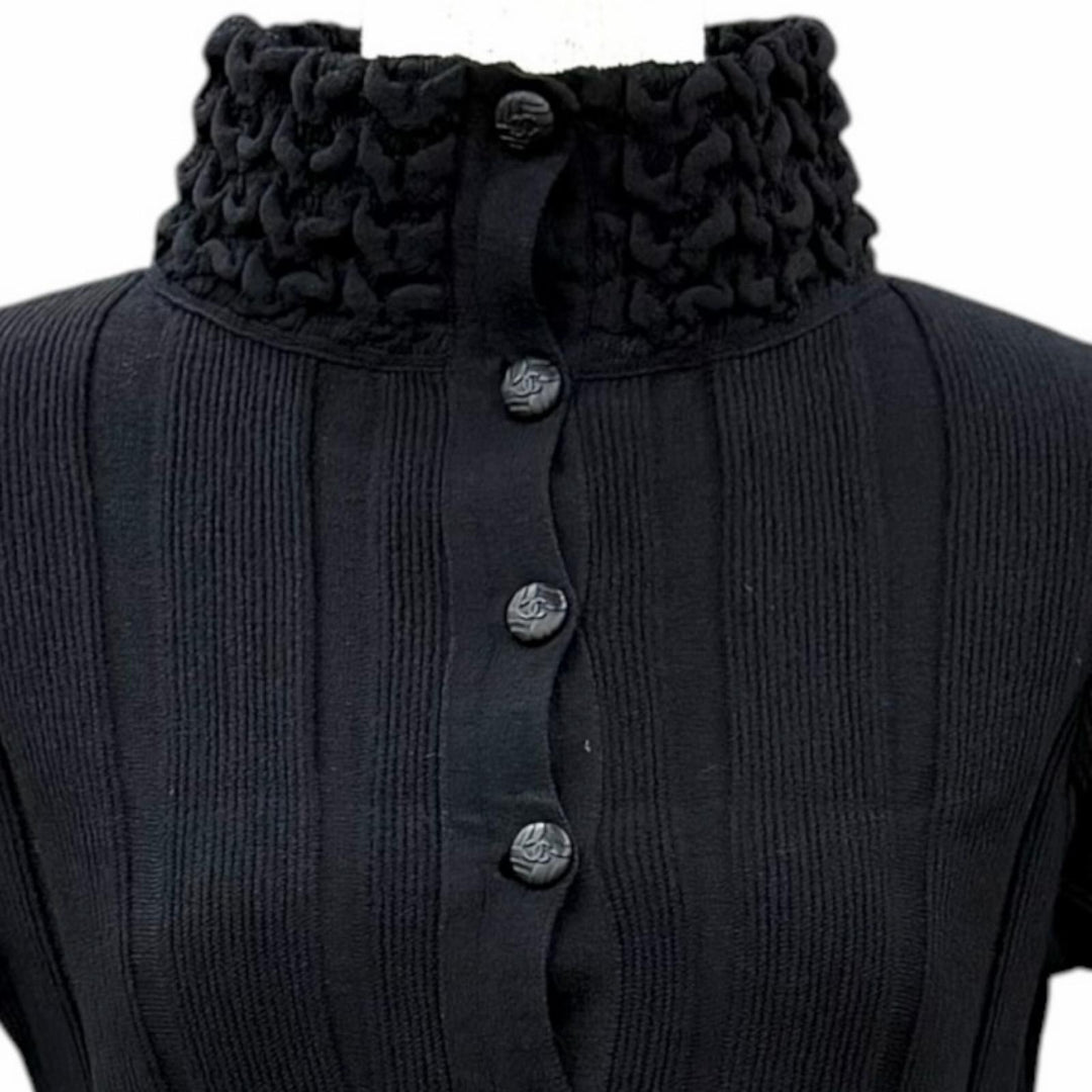 Excellent CHANEL one piece COCO Mark Button Stand Collar Knit wool 34 P41991