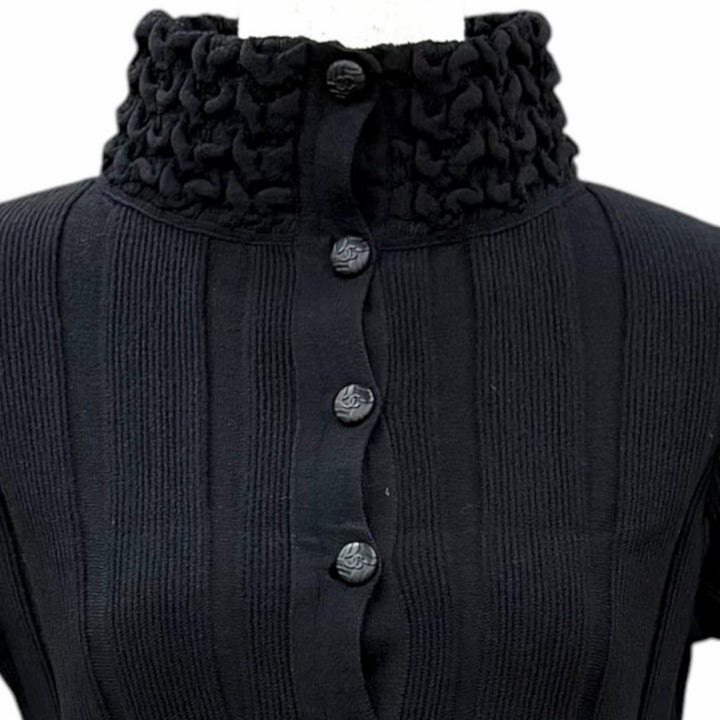 Excellent CHANEL one piece COCO Mark Button Stand Collar Knit wool 34 P41991