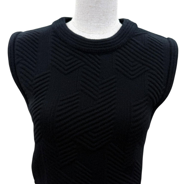 Pristine HERMES one piece H-patterned sleeveless knit top black Virgin wool 36