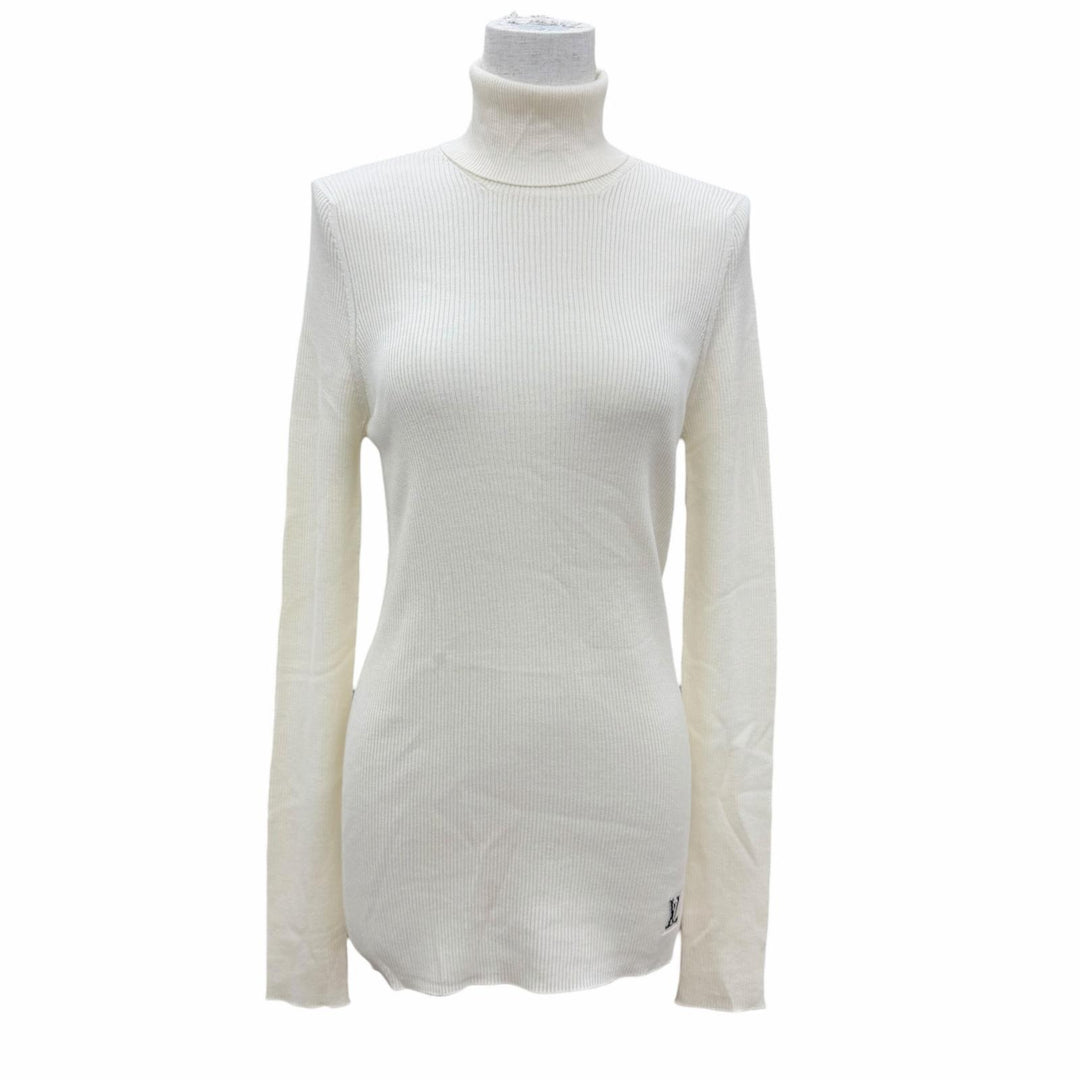 Pristine LOUIS VUITTON knit LV logo turtleneck long sleeve Ivory wool Women XXL