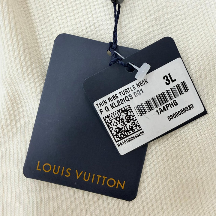 Pristine LOUIS VUITTON knit LV logo turtleneck long sleeve Ivory wool Women XXL